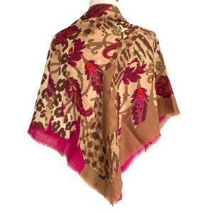 Mondi leopard animal print wool wrap / shawl / scarf signature camel fuchsia